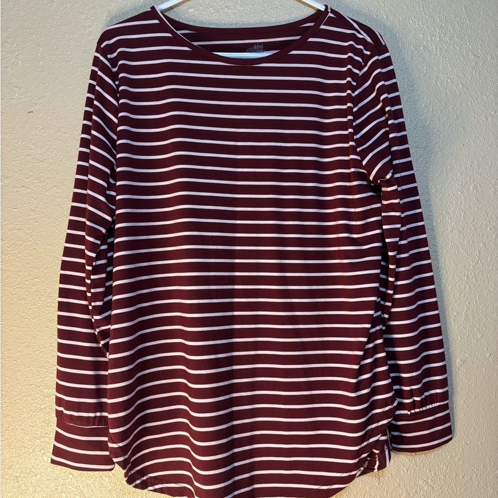 Tickled Teal Burgundy and White Striped Long Sleeve Top